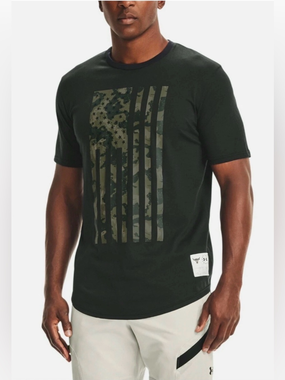 Under Armour Project Rock Veterans Day Black Green T Shirt Mens Medium